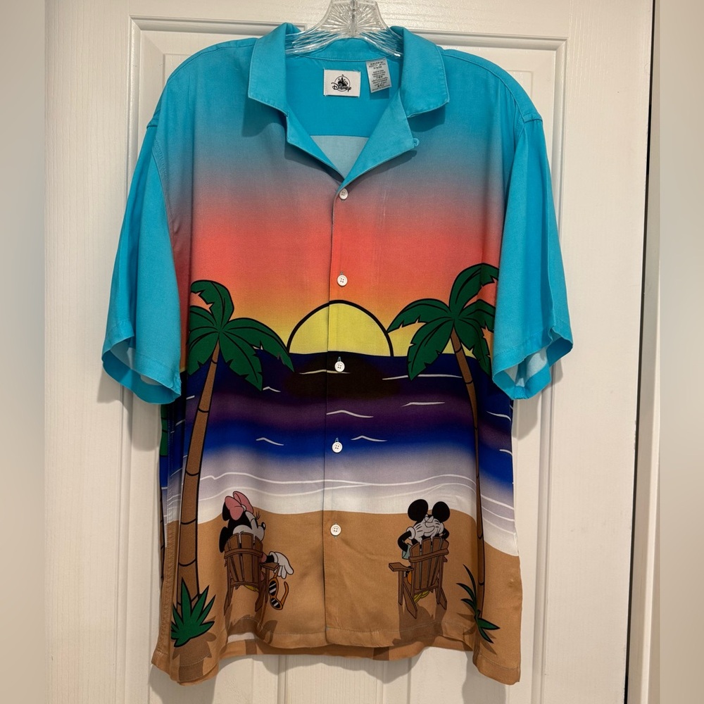 Disney Colorful Tropical-Themed Mickey and Minnie Shirt